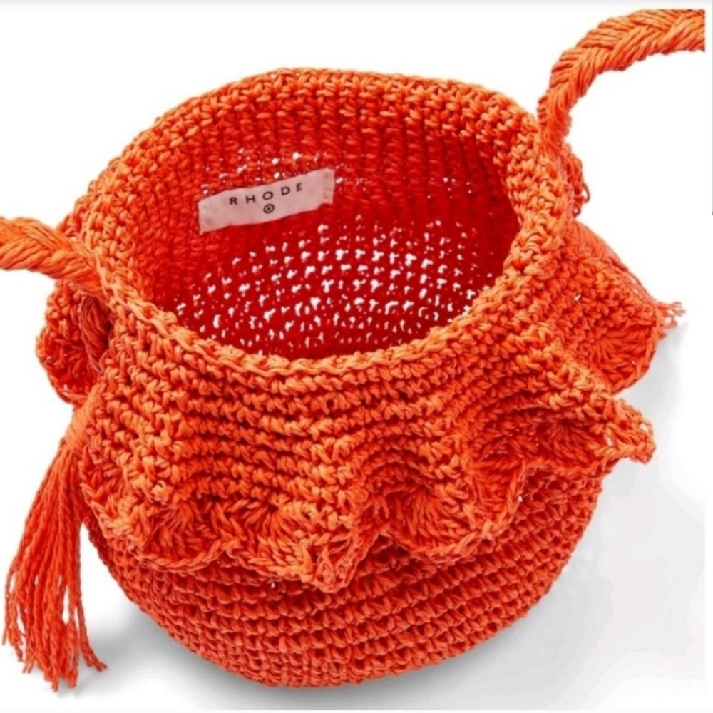 RHODE × Target Vibrant Orange Raffia Crochet Bucket Bag NWOT